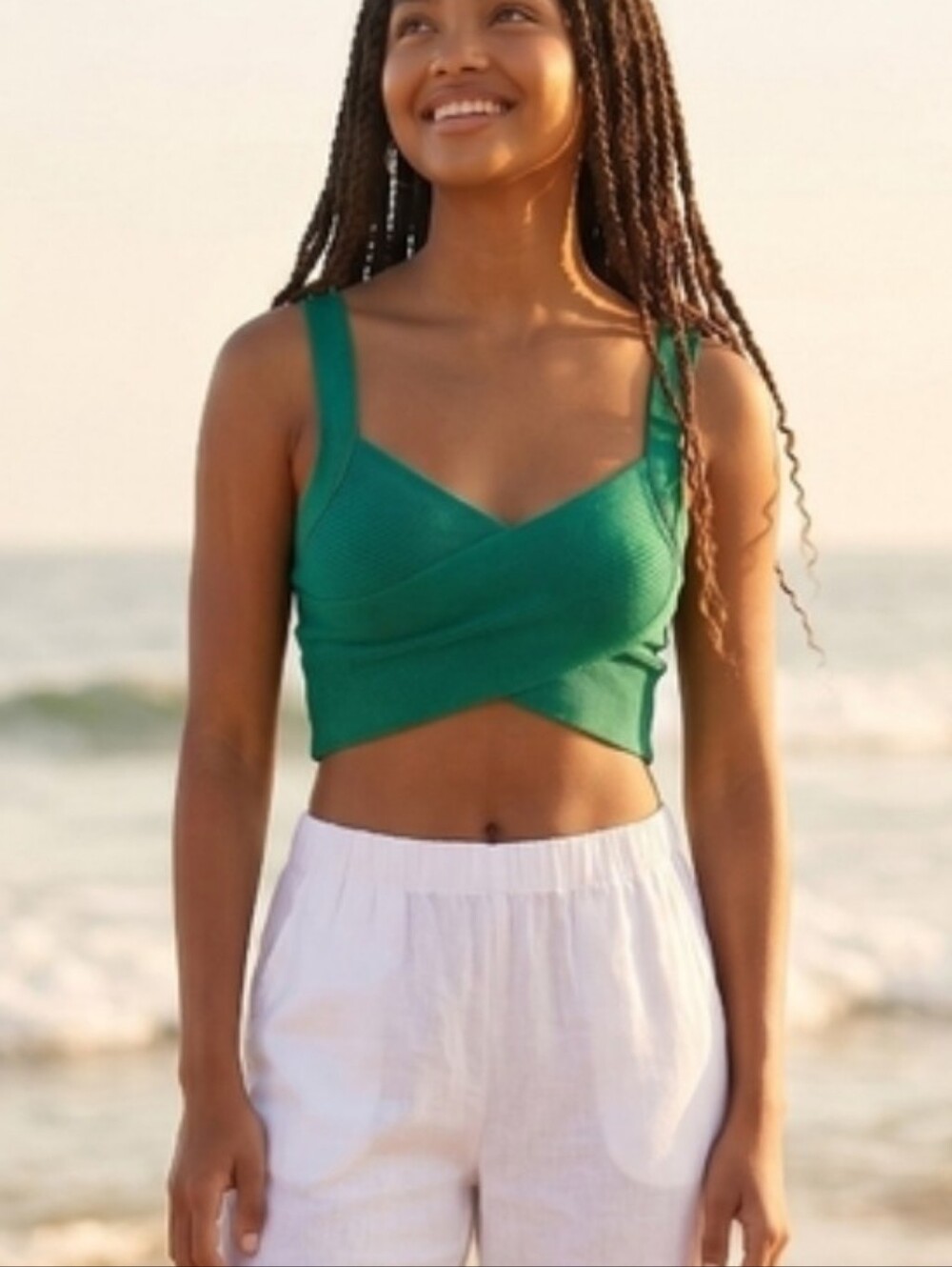 Mango Green Ribbed Crop Top